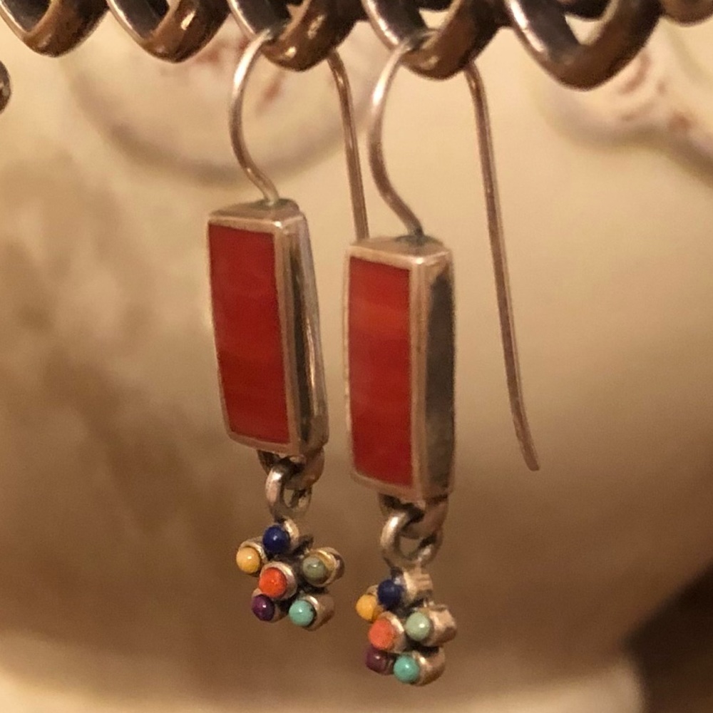 Vintage Silpada Sterling Silver Multi-Color Natural Stone Flower Earrings W1259 - Picture 8 of 16